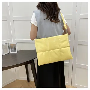 Yellow quilted laptop bag puffer shoulder bag large capacity casual crossbody bag for women