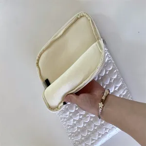 White quilted tablet sleeve with soft velvet inner lining, cute heart pattern for 11/13 inch iPad.