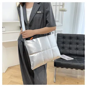 Silver puffer laptop bag space cotton messenger bag for 15.6 inch notebook macbook ipad storage