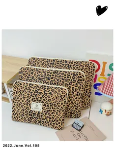 Leopard print laptop sleeve large capacity tablet case cute Y2K student computer bag