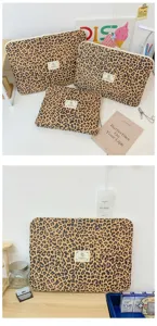 Leopard print laptop sleeve large capacity cute tablet bag Y2K student computer bag style