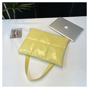 Yellow quilted padded laptop bag shoulder bag detail view for 15.6 inch MacBook iPad storage