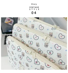 Cute aesthetic laptop sleeve bag large capacity tablet case with vintage bear cherry print.