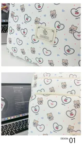 Cute bear heart cherry print canvas laptop sleeve aesthetic Y2K student computer bag