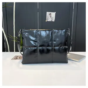 Black quilted laptop bag 15.6 inch waterproof shoulder messenger bag for work travel