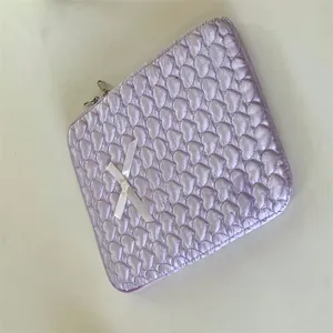 Cute quilted heart iPad sleeve with bow, lavender laptop storage bag for 11/13 inch tablet.