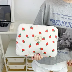 Cute strawberry print laptop sleeve cute Y2K student ipad bag aesthetic large capacity main view