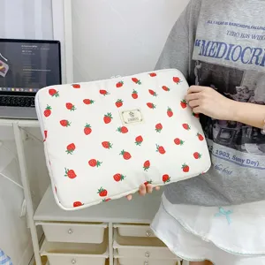 Cute strawberry print laptop sleeve y2k aesthetic computer bag for students and daily use.