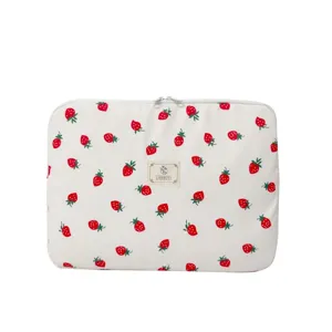 Cute strawberry print laptop sleeve and iPad storage bag for student use main view