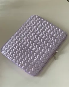 Lavender quilted heart laptop sleeve, cute tablet storage bag for 11 and 13 inch devices.