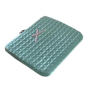 Quilted heart laptop sleeve tablet bag with cute pink bow, soft protective case for 11/13 inch.