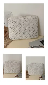 Detailed view of the Korean floral quilted laptop sleeve, featuring soft fabric and neat stitching.
