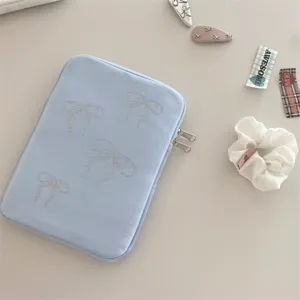 Cute rhinestone bow tablet sleeve light blue ipad laptop protective case aesthetic pouch