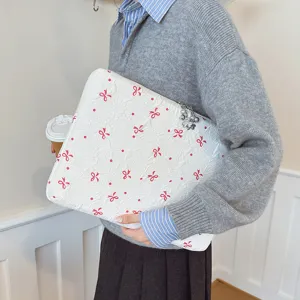 Korean style cute bow laptop sleeve white aesthetic ipad tablet storage bag high quality