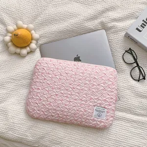 Korean Style Bow Pleated Laptop Sleeve 13 Inch Cute Puffer Computer Bag Waterproof Pouch Tablet Case Zipper Bag