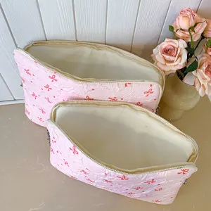 Cute pink bow laptop bag, Korean style high texture storage pouch for iPad and notebook.