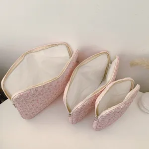 Pink bow quilted laptop sleeve organizer pouch set for 13 inch ipad and tablet storage