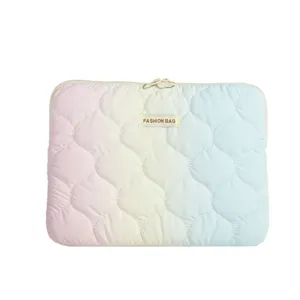 Pastel gradient quilted laptop sleeve cute Korean style tablet bag for 13 14 inch devices
