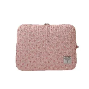 Pink crinkled 13-inch laptop sleeve Korean style cute bow tablet storage protective bag new design