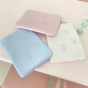Cute rhinestone bow laptop sleeve aesthetic tablet case storage bag soft pastel pink blue white