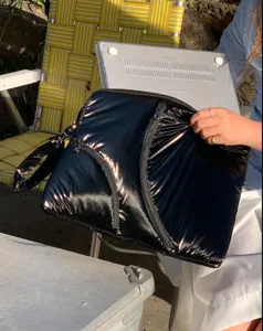 14 inch glossy black laptop sleeve Y2K fashion chic portable tablet bag for women daily use
