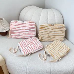 Japanese Tiger Stripe Plush Laptop Sleeve Bag Cute Fluffy Tablet Case With Adjustable Shoulder Strap For Women