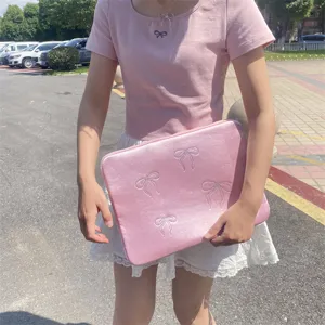 Pink rhinestone bow laptop sleeve bag for cute ipad tablet protection 11 13 15 inch