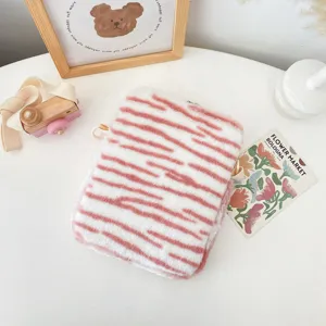 Korean style plush tiger stripe tablet sleeve cute furry laptop bag for daily use