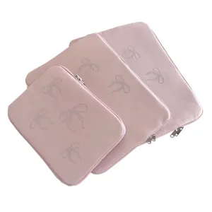 Pink rhinestone bow laptop sleeve set, cute ipad tablet protective case for daily use 13 inch