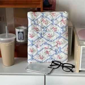 Quilted Laptop Sleeve Cute Floral Tablet Pouch Kawaii Bow Ribbon Padded Case 11 13 Inch