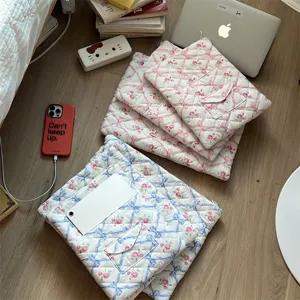 Quilted floral laptop sleeve aesthetic pink blue ribbon tablet storage bag cute notebook case