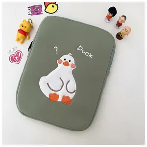 Cute embroidered duck green iPad tablet sleeve protective case with soft lining design.