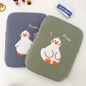 Cute Duck Embroidery Tablet Sleeve Cotton Plush Laptop Protective Case Unisex Casual Daily Storage Pouch For iPad