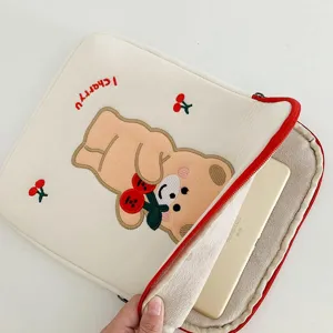 Cute embroidered bear laptop sleeve 11 13 inch aesthetic tablet storage bag with soft inner