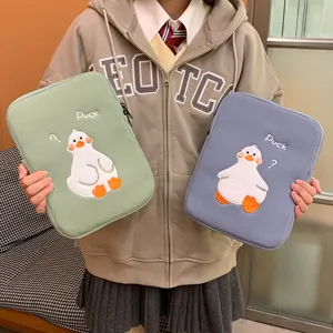 Cute duck embroidery tablet sleeve, soft plush protective case for iPad, portable inner bag.