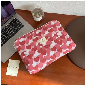 Housse d'ordinateur portable rose cœur mignon étui tablette peluche 14 pouces neuf.