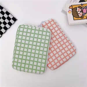 Korean style ins grid plush padded ipad shockproof 14 inch laptop sleeve bag set