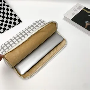 Korean style plaid fleece lined padded laptop sleeve bag shockproof tablet protective case