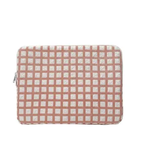 Pink grid laptop sleeve 14 inch tablet case protective padded bag for daily commute school.