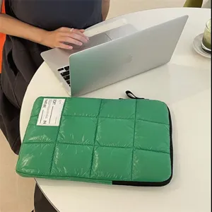 Custodia per laptop trapuntata verde borsa imbottita per computer 13 15 pollici dettaglio