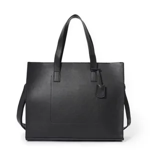 Black men leather tote bag, casual business shoulder messenger bag for daily work or travel.