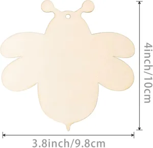 Wooden bee shaped blank craft piece detail showing precise dimensions and smooth wood surface.