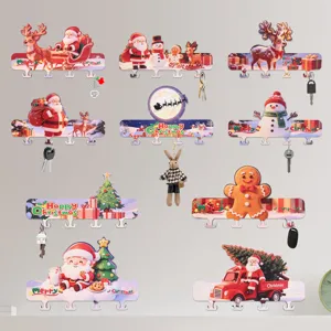 Christmas wooden key holder wall mounted decorative hooks for holiday home and office.