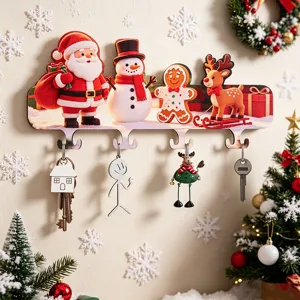 Christmas Wooden Wall Hook Cartoon Santa Claus Elk Snowman Key Holder Decorative Wall Rack For Home Entrance Holiday Party Decor