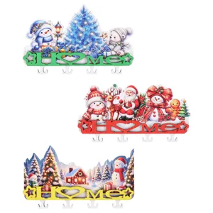 Christmas wooden key hook cartoon wall mounted holder holiday home decor organizer hanger