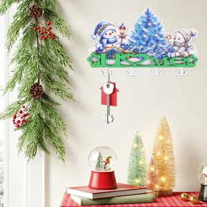 Christmas wooden key holder wall mount detail, decorative hooks for entryway or hallway decor.