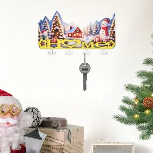 Christmas wooden key holder wall mounted festive home decor rustic coat hook rack organizer