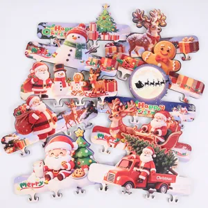 Christmas wooden wall hook cartoon elk santa key holder festive home decor wall hanging shelf