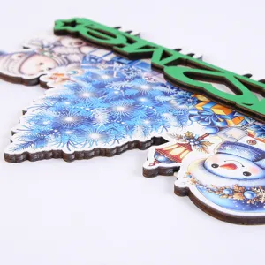 Wooden Christmas tree and snowman wall hanging decoration holiday key holder pendant