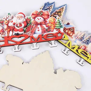 Christmas wooden key holder wall mounted holiday home decor Christmas tree detail view